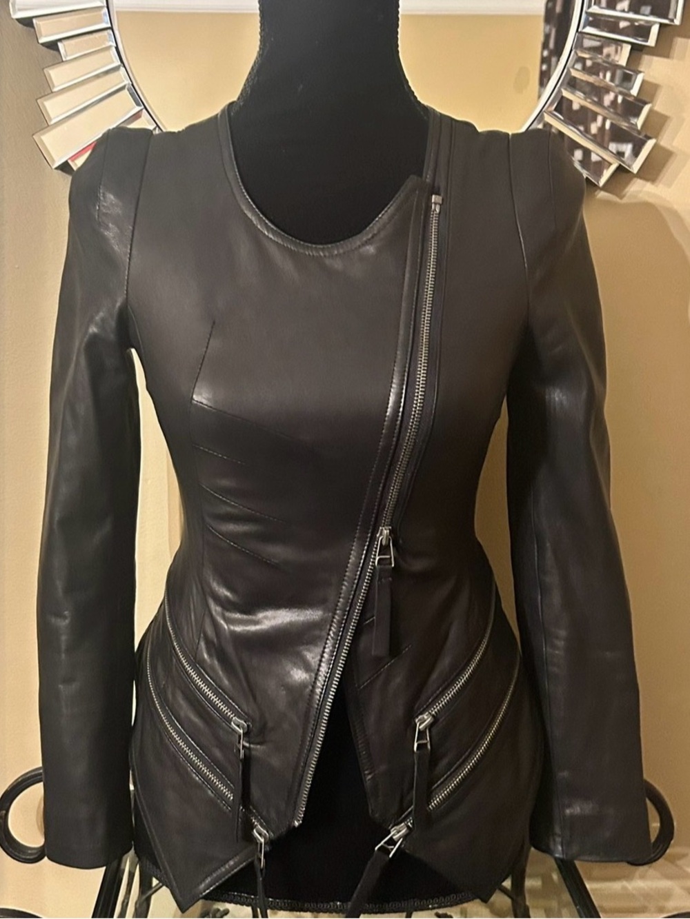 Women's Black Fitted Asymmetric Leather Jacket